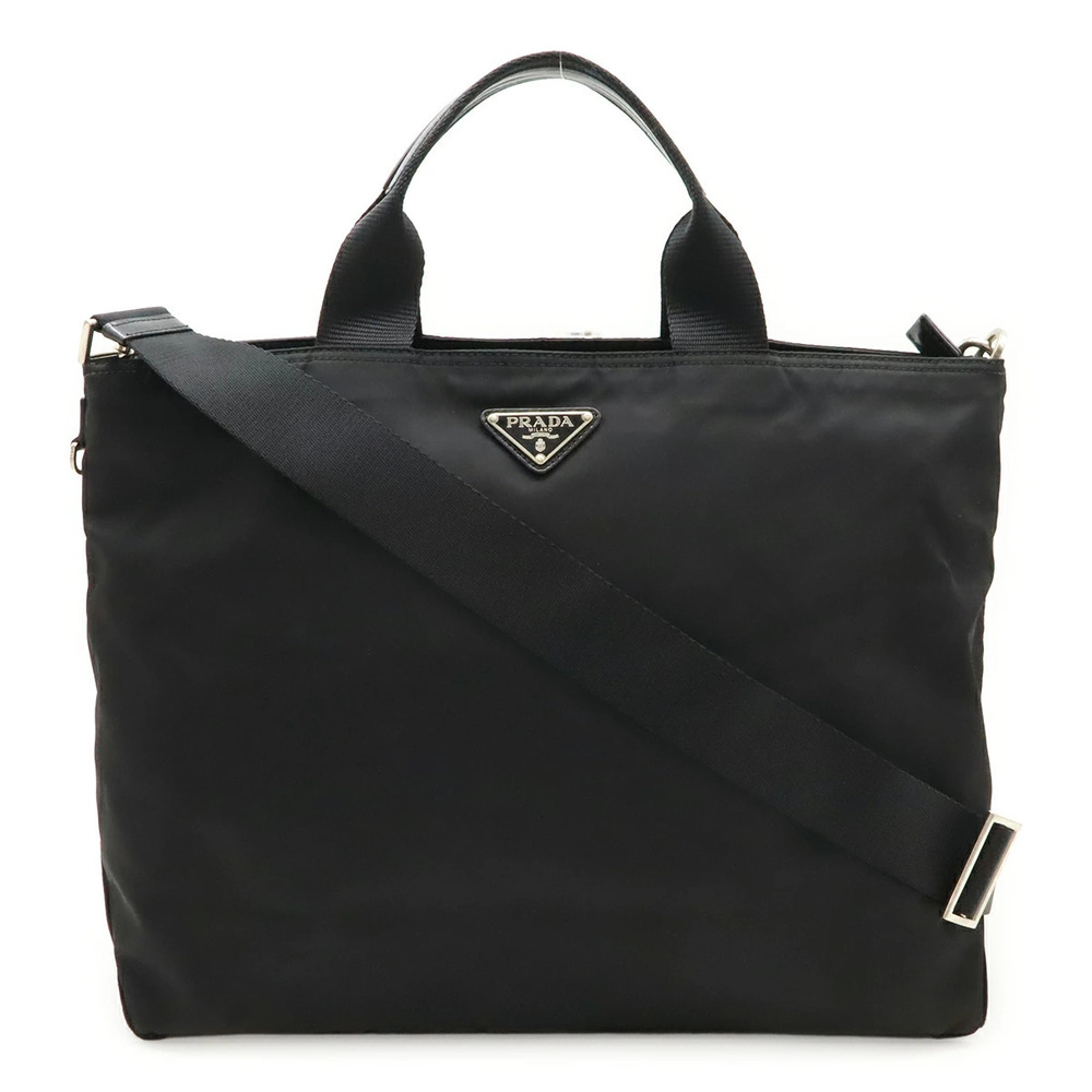 Prada Triangle Tote Tessuto Saffiano Bag Crossbody Leather NERO Black